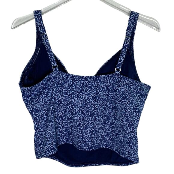 Lands End 14L NEW Womens V Neck Wrap Midkini Top Deep Sea Navy Ditsy Lilies - Picture 3 of 10